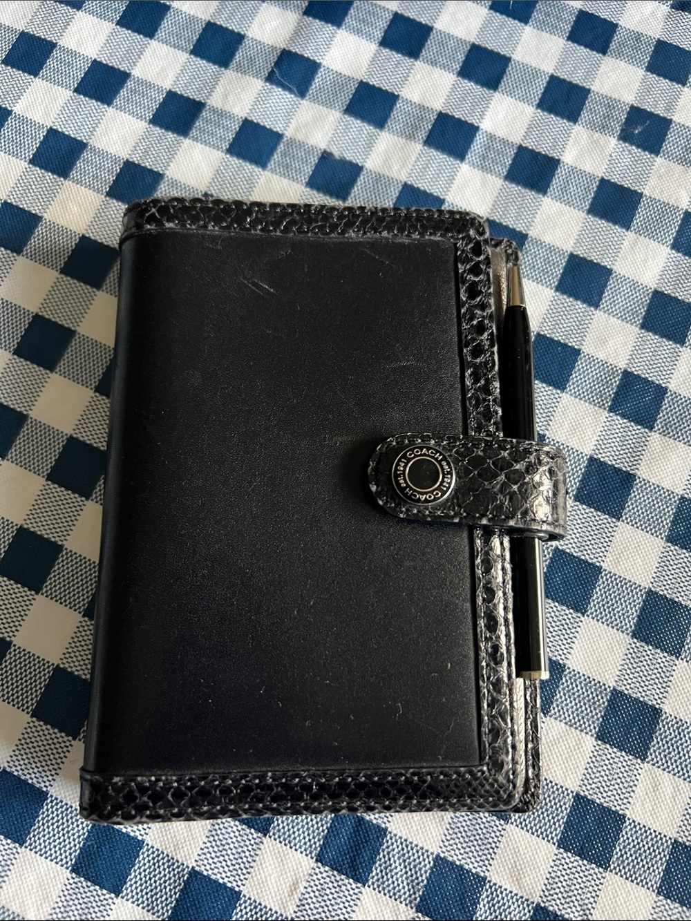 Coach Vintage Black Leather Snap-Closure Agenda with Pen